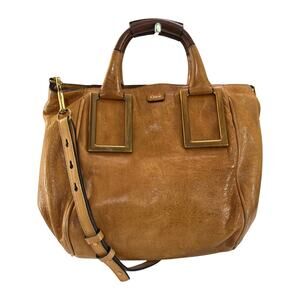 Chloé Ethel Medium Tote in Cognac Leather Gold Hardware Two Way Crossbody Strap